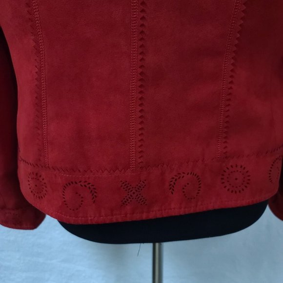 Conrad C Collection Womens 14 Red Faux Suede Full Zip Long Sleeve Jacket - Picture 10 of 16